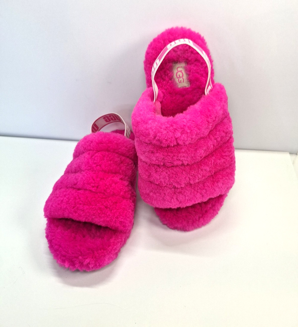 UGG Fluff Yeah Barbiecore Grunge Streetwear Hot Pink Sheepskin Slide Slippers